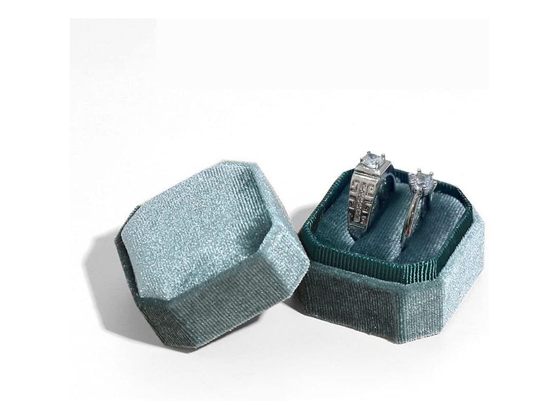 Caja De Terciopelo Octogonal Vintage Para Anillos Con Tapa Extraíble Para Compromiso Y Boda.