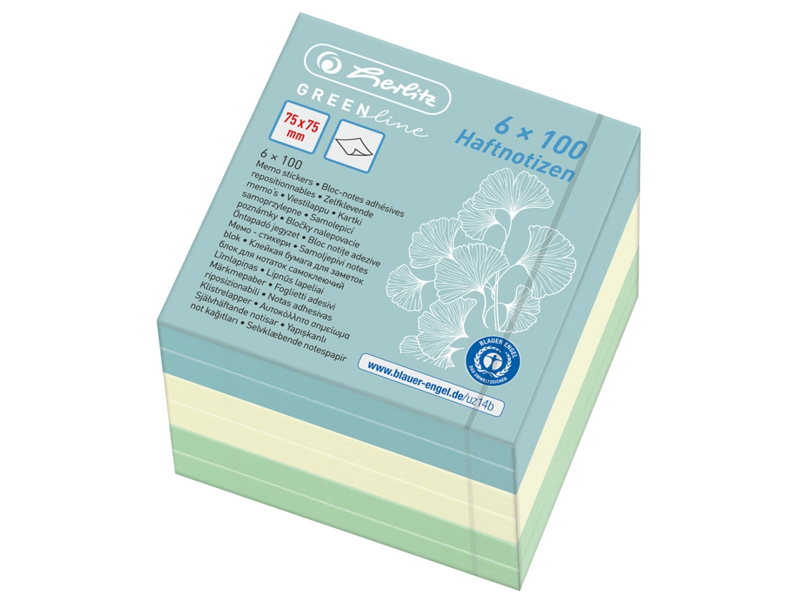 Bloc de Notas Autoadhesivo HERLITZ Cubo Greenline 75 X 75 Mm