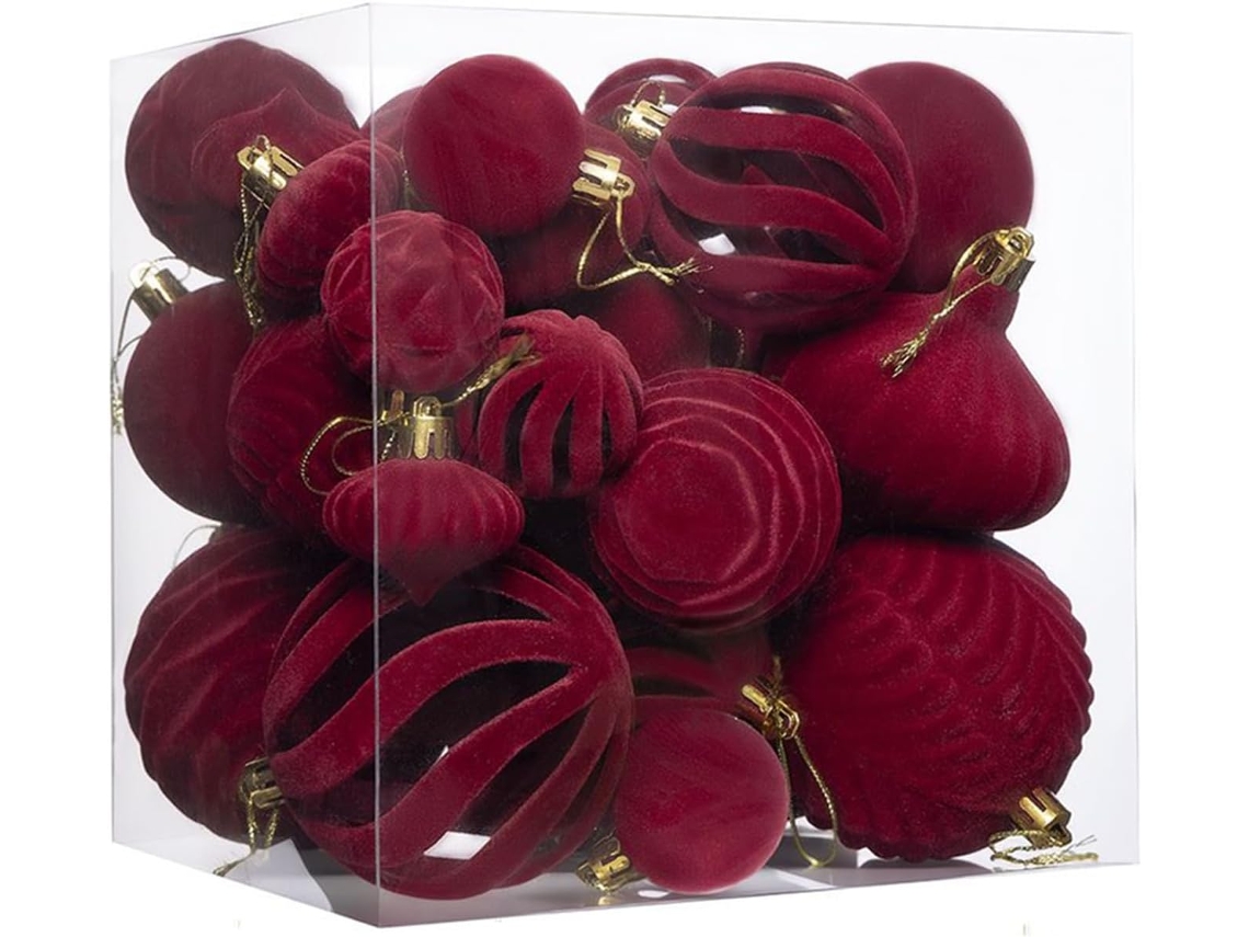 Bolas De Decoración Navideñas De Terciopelo | 36 Piezas De Adornos Flocados - Adornos Colgantes, Para