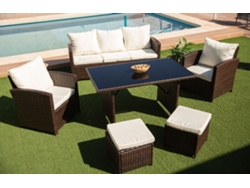 Sofa Mesa 2 Sillones 2 pufs de Ratan PE. Muebles de Jardin y Terraza, Marron SALDOSYSTOCKS