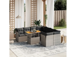 Conjunto de sofá de jardín de 9 piezas con cojines, mimbre gris, DKD Home Decor