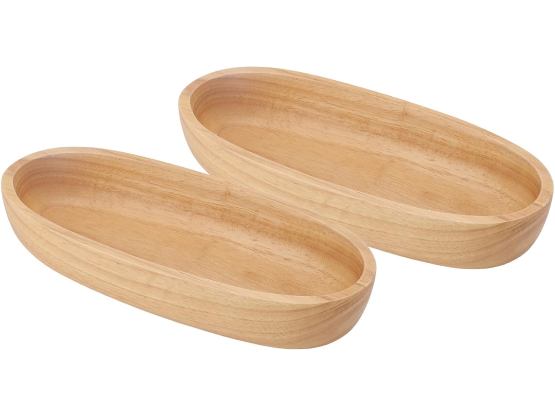 2 bandejas ovaladas de madera de caucho, sencillas y bonitas, para dulces y frutas, platos y cuencos Gokoco