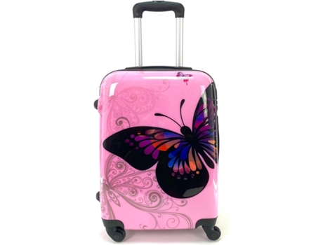 Maleta De Cabina Equipaje De Mano Viaje Avión Rígida 4 Ruedas 360º Medidas 55X35X20Cm Viajar Estampado Mariposa (Rosa) COSHANO