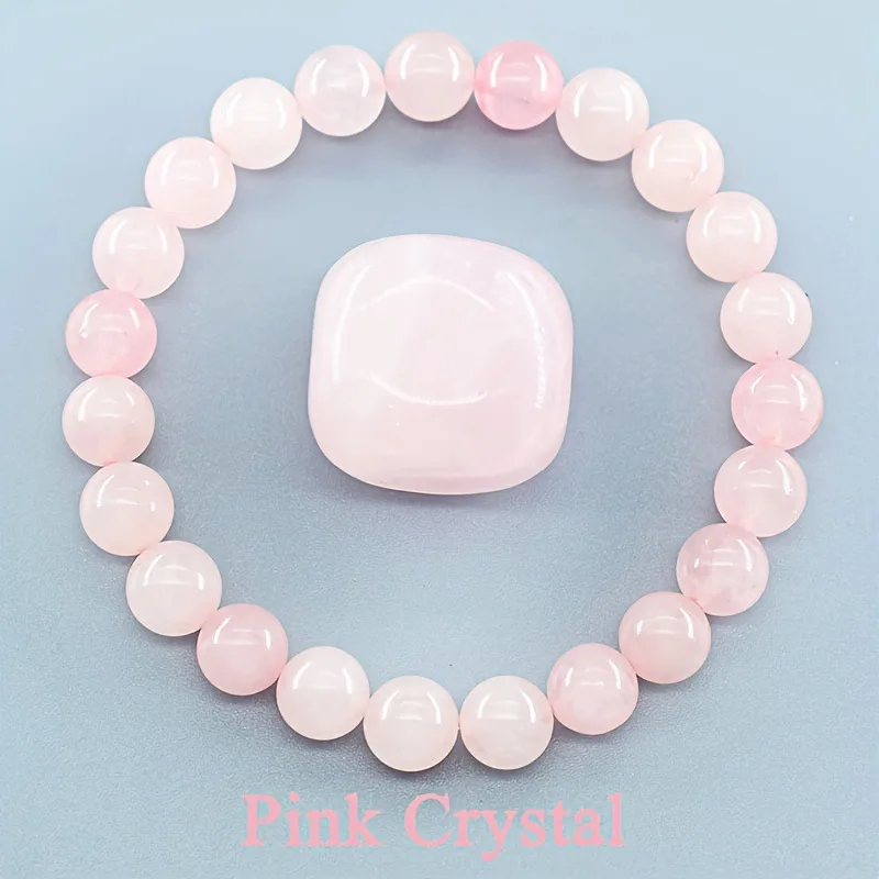 Pulsera De Cuentas De Piedra Natural (cristal Rosa, 17 Cm) Para Yoga, Sanación Reiki, Amuleto Y Talismán De La Suerte.