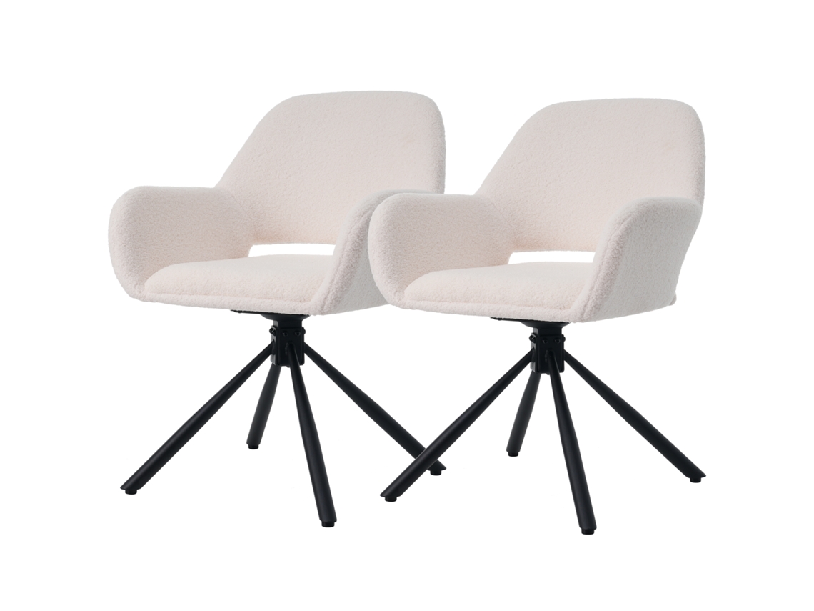 Conjunto de 2 Sillas Giratorias con Brazos en Tela Sherpa Estilo Moderno Blanco Mobrio