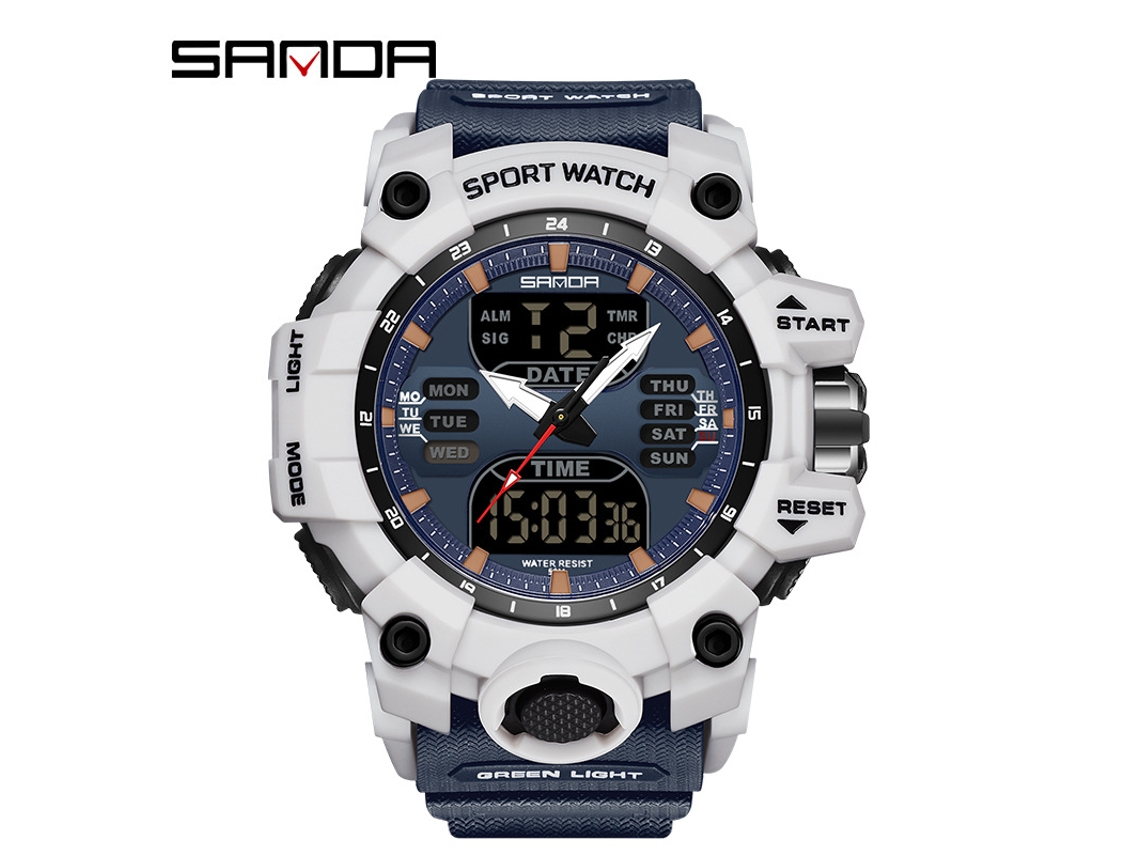 Reloj Deportivo Multifuncional, Moderno Y Elegante (blanco Y Azul para Hombre) Con Acabado Luminoso.