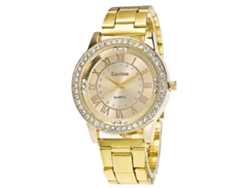 Reloj De Pulsera De Acero Con Strass Para Hombre Y Mujer Moda Casual Cuarzo Oro