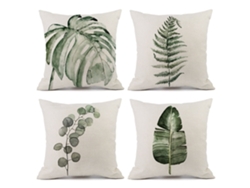 Juego De 4 Fundas De Almohada Con Estampado De Plantas Verdes, Decoración Del Hogar