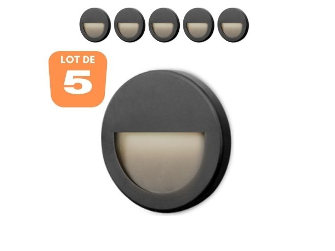 Conjunto de 5 paredes LED VEKTAB2 Round Black 3W 3000K IP65 BRAYTRON