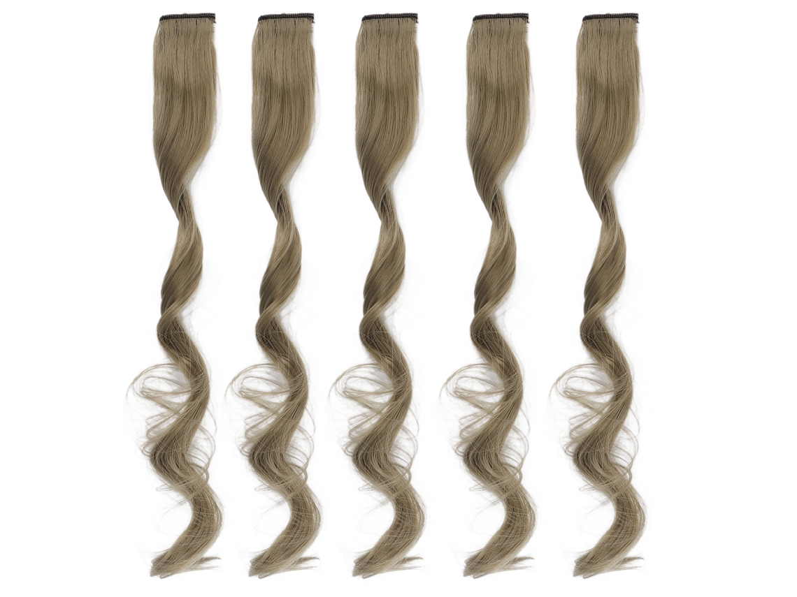 5pcs Extensiones De Pelo Rizado Largo Clip-in Color Verde Grisáceo Con Destacados Para Mujeres
