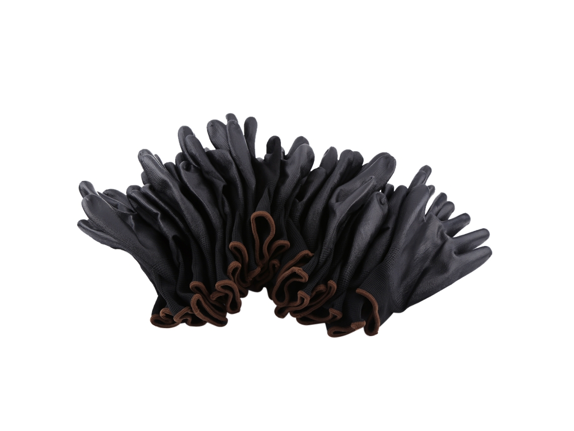 Guantes De Trabajo De Nailon Con Revestimiento De Pu En La Palma, Negro Con Rayas Marrones, Tamaño L