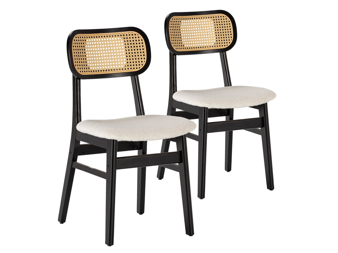 Pack de 2 Cadeiras Boira Preta com Tecido Ovelha e Rattan Sintético VS VENTA-STOCK