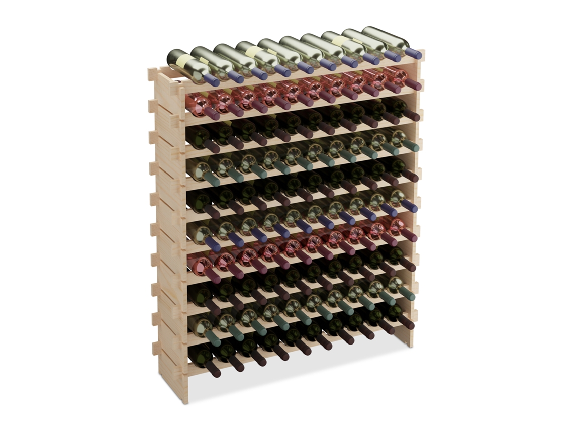 Relaxdays Botellero, 100 Botellas De Vino, Vinoteca Apilable, 120 X 103 X 25 Cm, Extensible, Madera De Pino, Natural