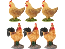 Juego De 6 Mini Figuras De Pollos En Resina Sólida, Decoraciones Para
