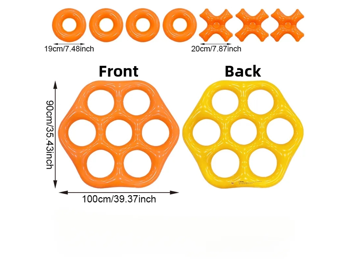 Juego de tres en raya inflable para piscina, 7 piezas, color naranja