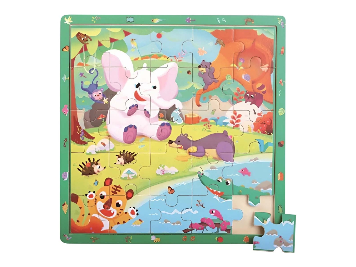 Rompecabezas educativo de madera TOP BRIGHT con motivos de la jungla, 25 piezas con marco multicolor