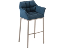 Taburete de bar en tejido damasco con estructura de 4 patas color azul/acero inoxidable Clp