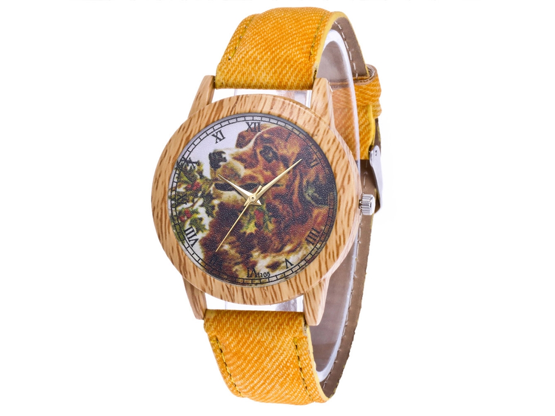 Reloj De Pulsera Unisex Con Estampado De Perro, Estilo Vaquero, Correa De Cuarzo, Amarillo, Zhoulianfa