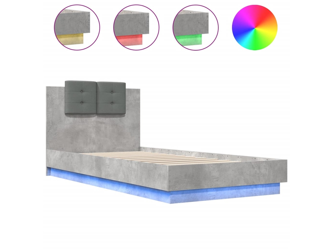 Maison Exclusive - Estructura De Cama Cabecero Luces Led Gris Hormigón 100x200 Cm