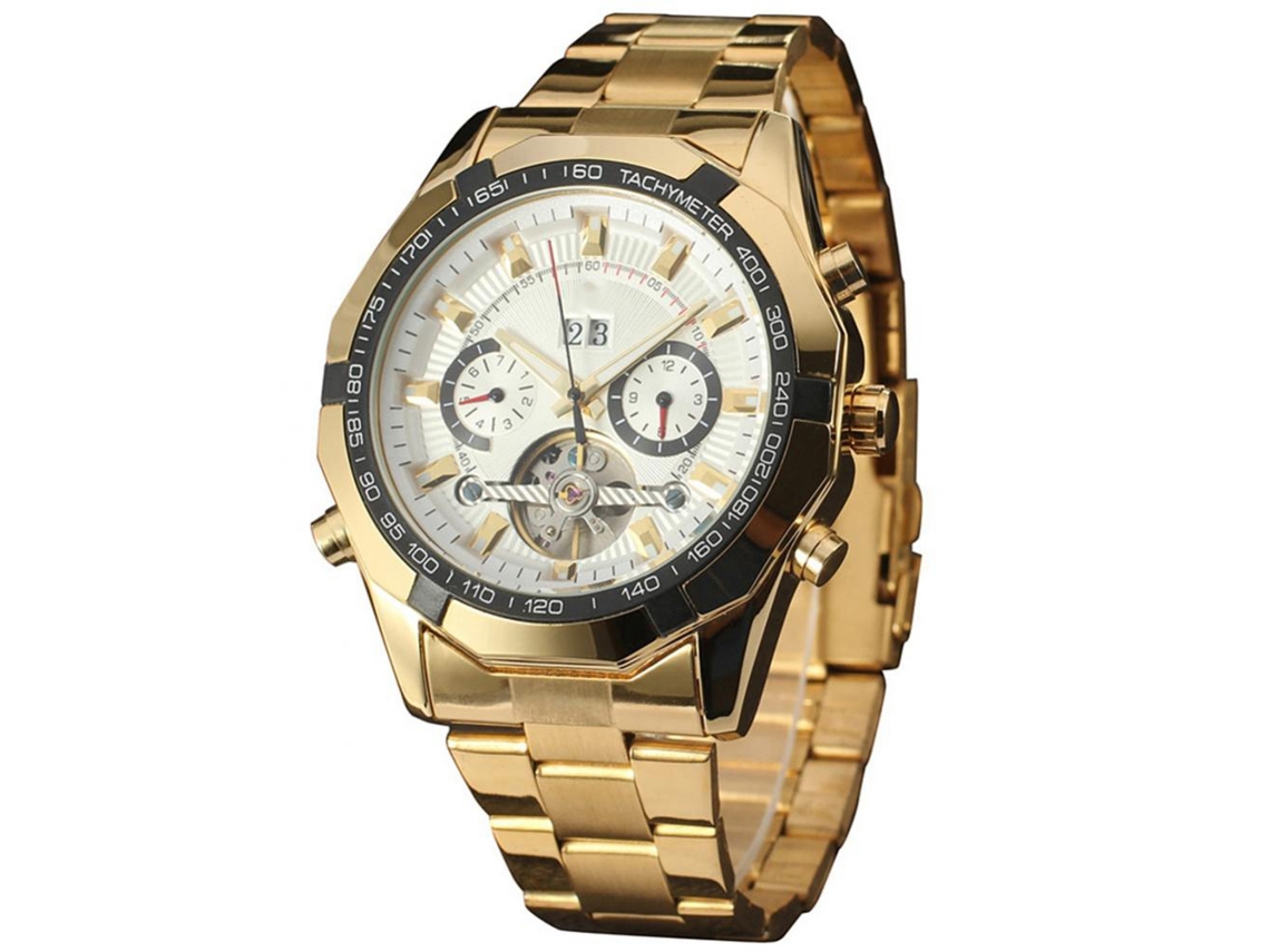Reloj Mecánico Automático De Negocios Para Hombres Forsining Con Calendario Oro Blanco