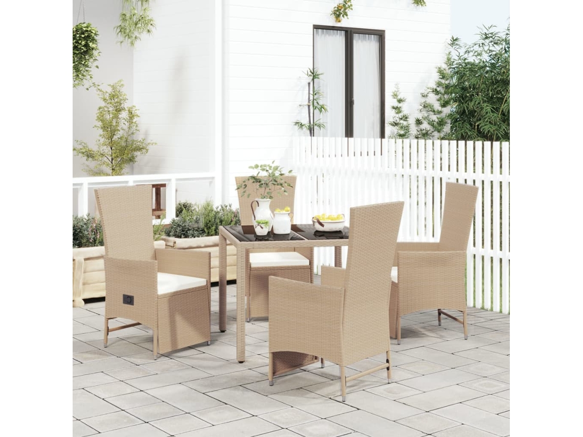 Juego de comedor de jardín de 5 piezas con cojines, mimbre sintético beige, Dkd Home Decor