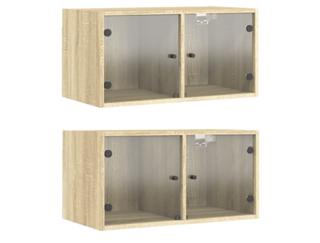 Conjunto 2 Mueble pared puertas de vidrio VIDAXL roble Sonoma (68.5 x 37 x 35 cm)