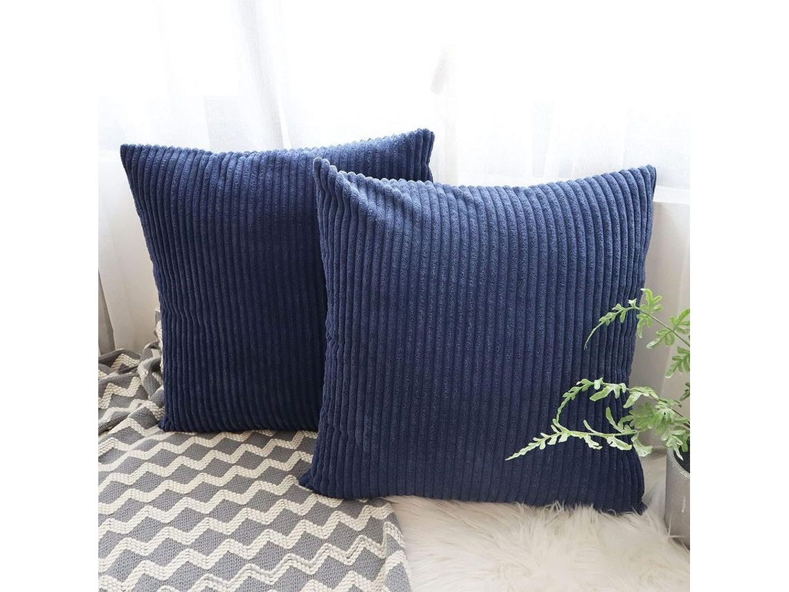 2026-funda De Almohada Decorativa 45x45cm Pack De 2, Tela De Pana, Azul Marino, Para Sofá Cama Carro