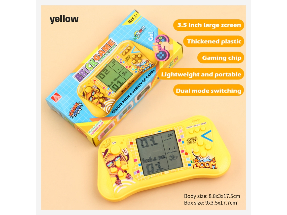 Consola clásica de cubo de eliminación, portátil, que entrena el razonamiento y la estrategia, pantalla grande retro, juguete educativo infantil amarillo. Aeuzwr