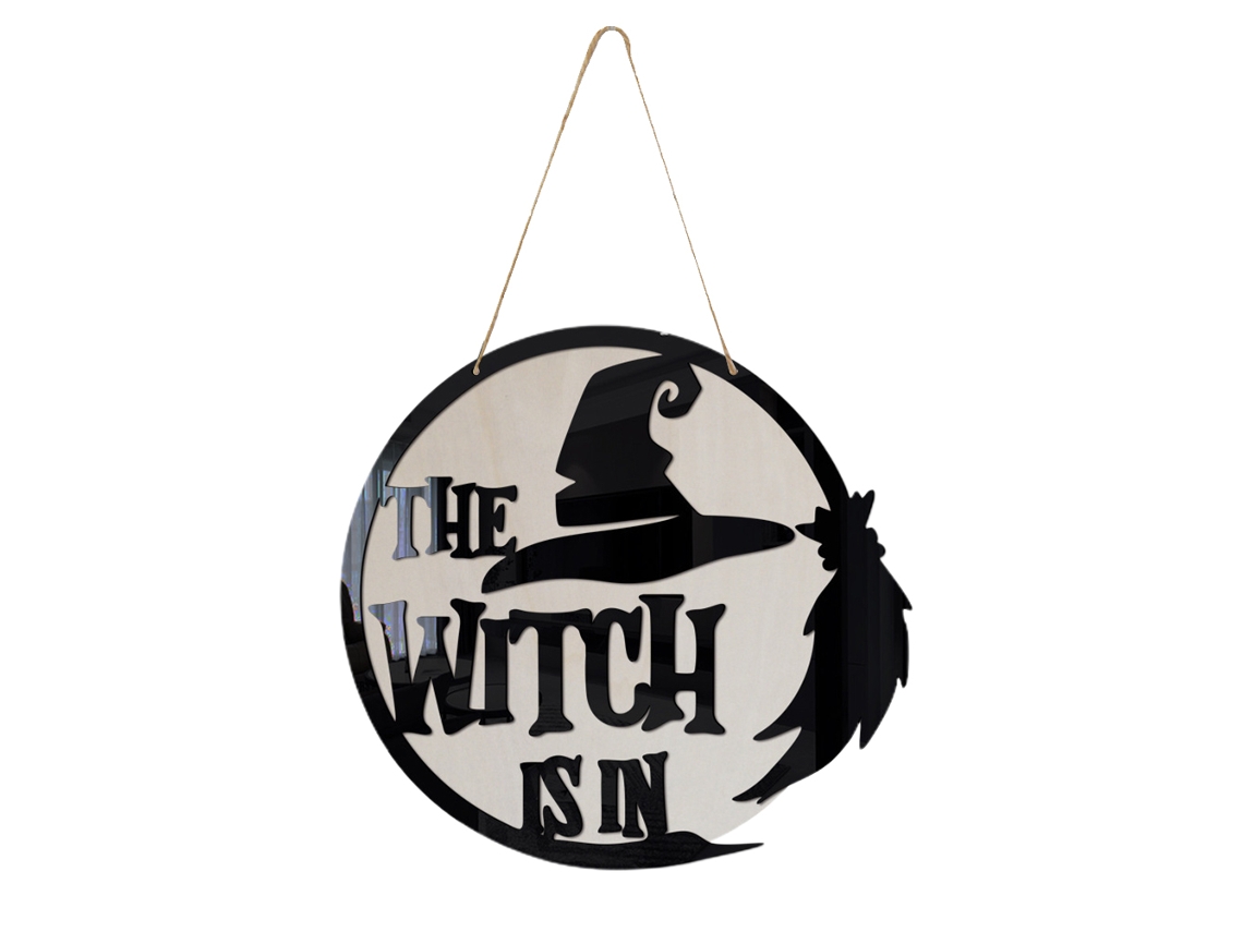 Letrero De Puerta De Bruja De Halloween, Adorno De Pared De Madera, Ideal Para Fiestas, Hogar, Exteriores E Interiores, 30 Cm.