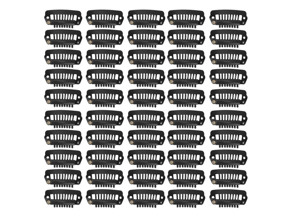 Presilhas de cabelo em aço inoxidável 2026-50, 2,8 cm, pretas, com 8 dentes, para fixação segura em salões de beleza e residências.