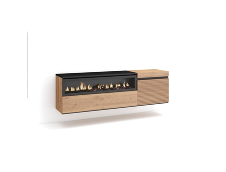 Mueble TV Televisión, 150x45x35cm, Para TV hasta 65, Chimenea eléctrica, Colgado, Suspendido, Roble SKRAUT HOME