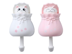 2026-gancho De Pared Autoadhesivo Decorativo Gatito Lucky Para Colgar Abrigos Bolsas 2 Piezas Rosa Y Blanco