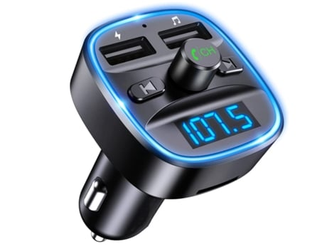 Transmisor FM Bluetooth para Coche, Cargador Universal para Coche con Doble Carga USB, Llamadas Manos Libres, Reproductor de Música Compatible BISB...