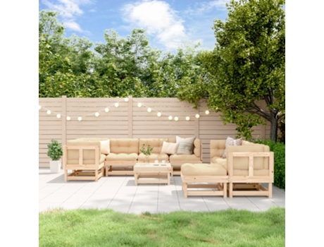 Conjunto 10 de muebles de jardín VIDAXL y cojines madera maciza