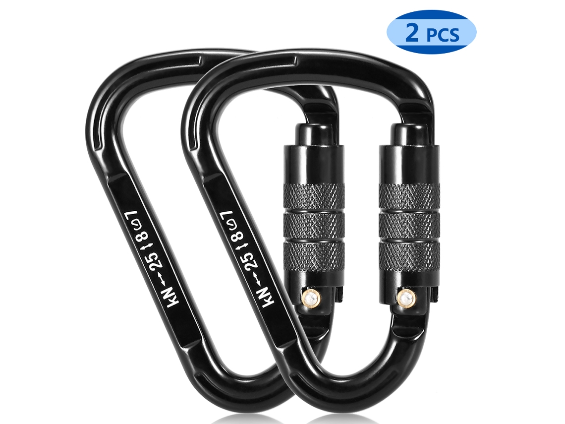 2 Mosquetones Automáticos En Forma De D De 25 Kn Para Escalada, Rápel Y Senderismo - Resistentes A Los Arañazos