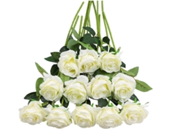 Flores artificiales - Rosas artificiales - Flores de seda - Rosas artificiales - 12 rosas artificiales - 50 cm - Blanco