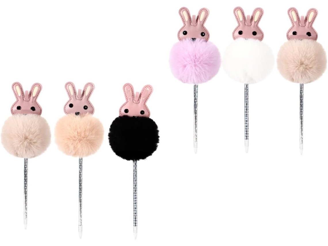 Bolígrafo De Gel Para Niños Y Niñas, Paquete De 6, Diseño De Conejo De Peluche, Tinta De 0,55 Mm