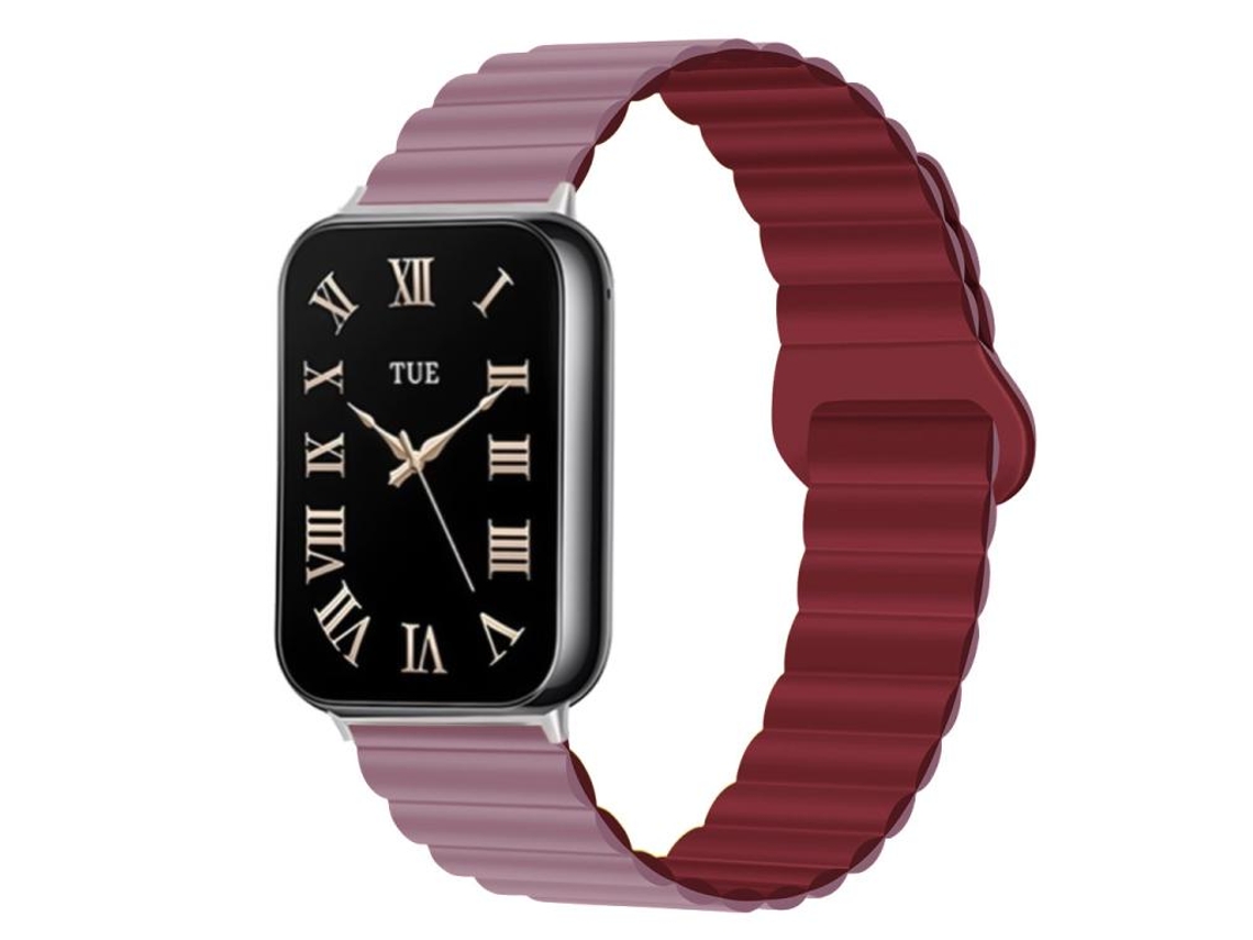 Bracelete Para Redmi Watch 6 / 5 / 4 - Silicone Magnético Reversível - Fecho Duas Cores Roxo Fumê + Vermelho Vinho
