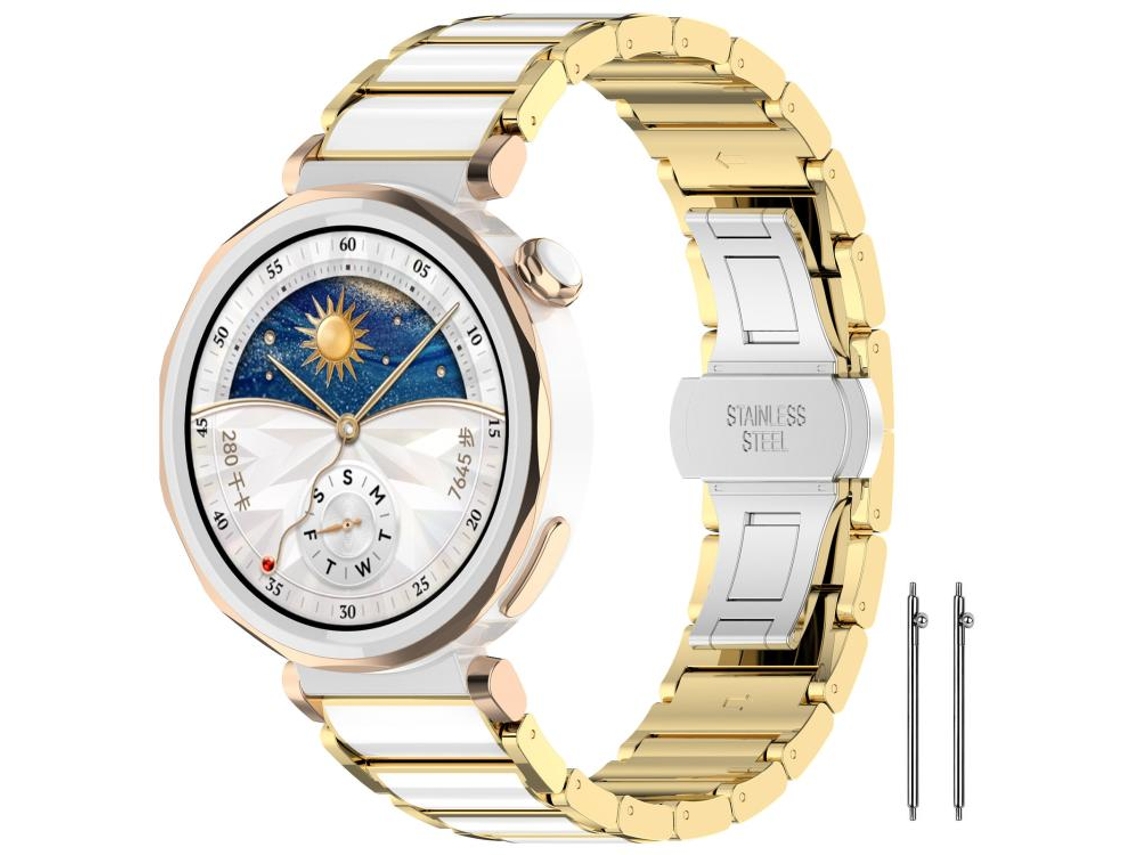 Bracelete Para Huawei Watch Gt 6 (41mm) / Gt 5 Pro (42mm) - Aço Inoxidável E Cerâmica Dourada