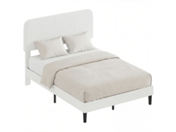 Base De Cama Doble Con Cabecero Ajustable De Tejido Sherpa Y Somier De Láminas Blancas.