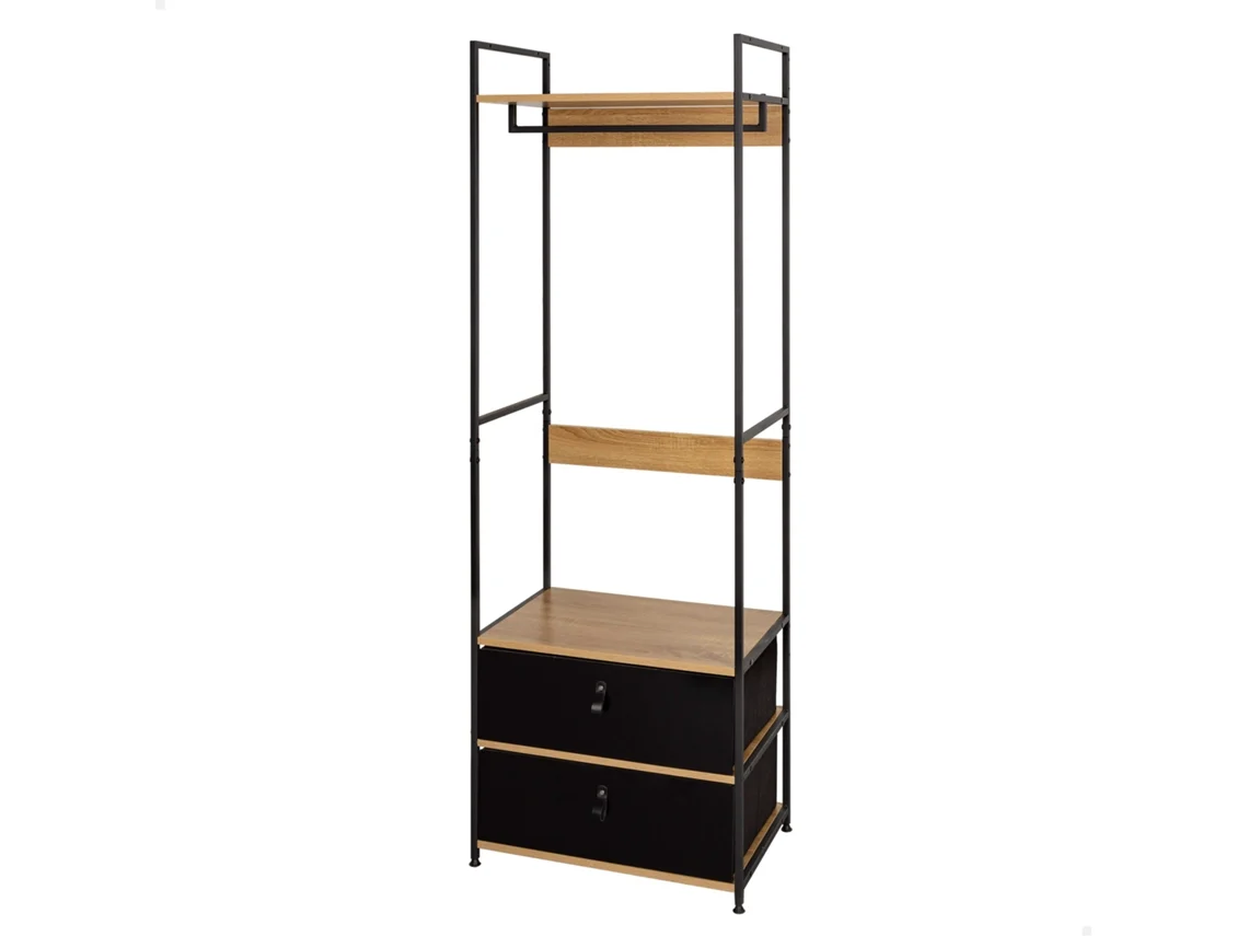 MAX HOME Armario abierto madera y acero 2 cajones de tela 60x40x175 cm