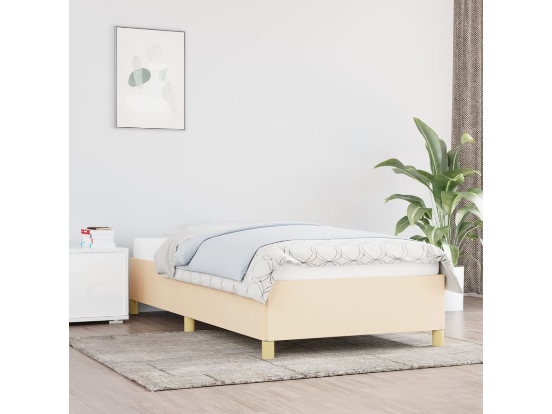 Estructura De Cama Sin Colchón Tela Crema 90x190 Cm