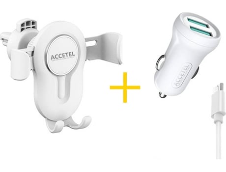 Kit Cargador Auto para Alcatel 1V 2019 ACCETEL SP118 (2.4A - Micro-USB - Blanco)