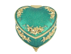 Caja de almacenamiento verde antigua con forma de corazón, hecha a mano.