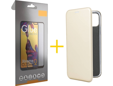 Kit Funda + Protector de Pantalla Apple iPhone 11 Pro Max SKYHE Flip Cover 0358 Dorado