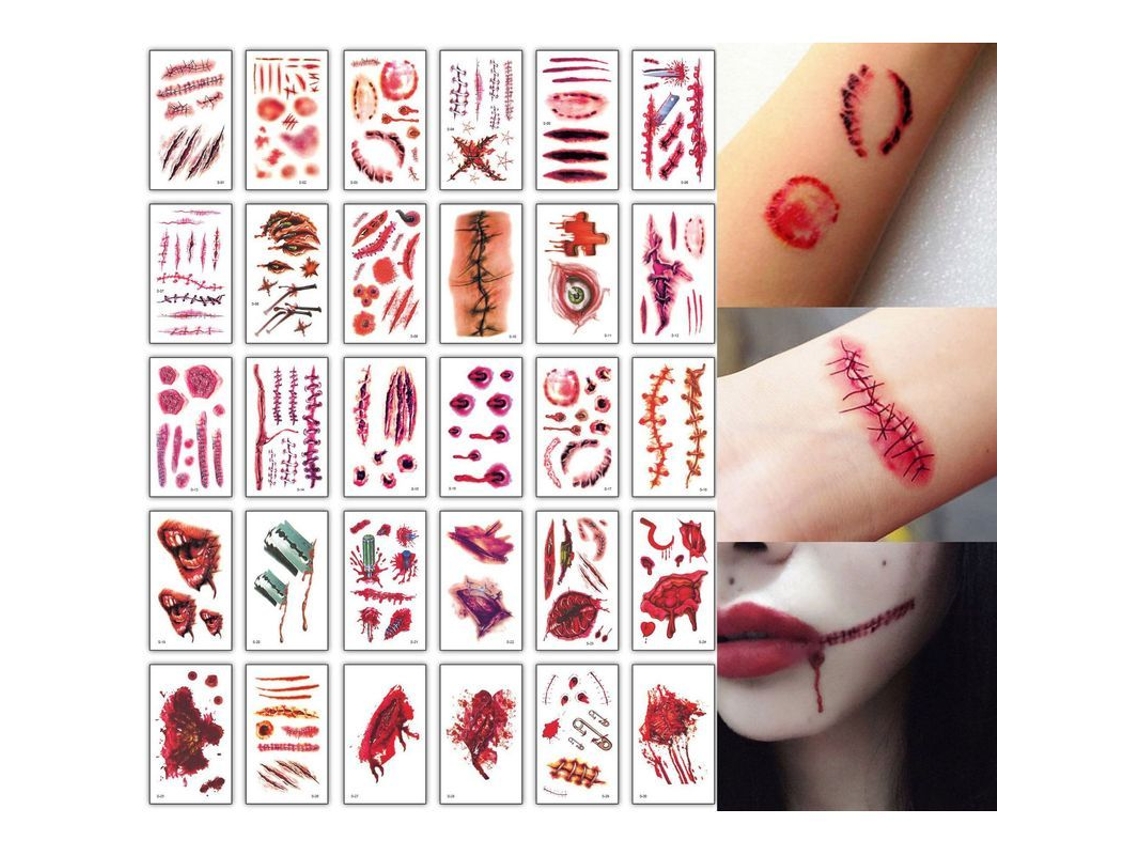 30 Pegatinas De Tatuajes De Cicatrices De Sangre Falsa Para Halloween, Maquillaje De Terror