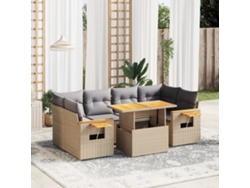 Conjunto de sofá de jardín de 7 piezas con cojines, mimbre sintético beige, Dkd Home Decor