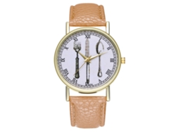 Reloj De Pulsera De Cuarzo Unisex Para Parejas Con Correa De Piel Sintética Beige Para Estudiantes.