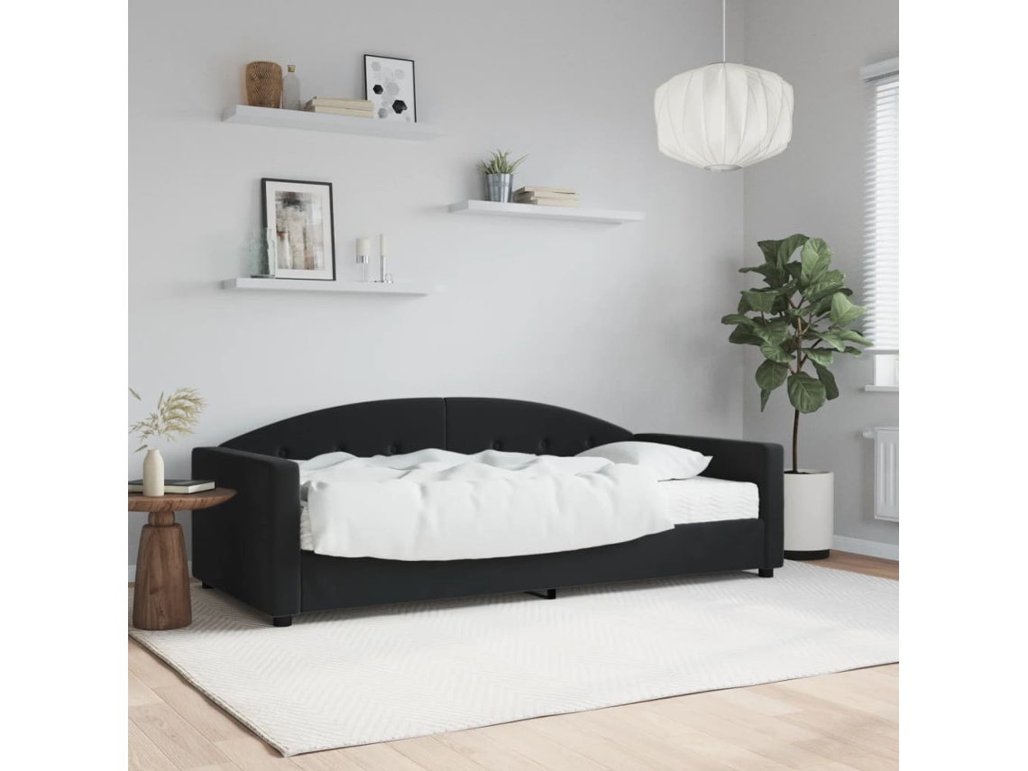 Sofá Cama Con Colchón Terciopelo Negro 90x200 Cm