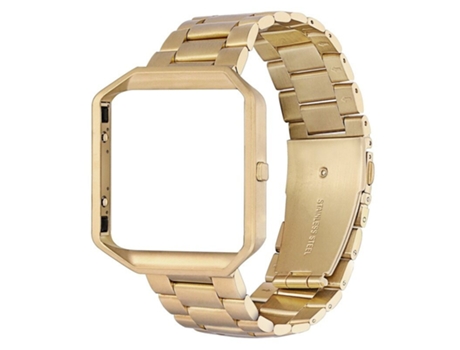 Correa de reloj inteligente para Fitbit Blaze Marco de metal Hebilla de mariposa Tres cuentas Correa de reloj de metal de acero inoxidable (Oro)